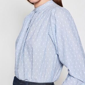 Joie Blue Swiss Dot Cotton Button Down Abidan Blouse. Size Large